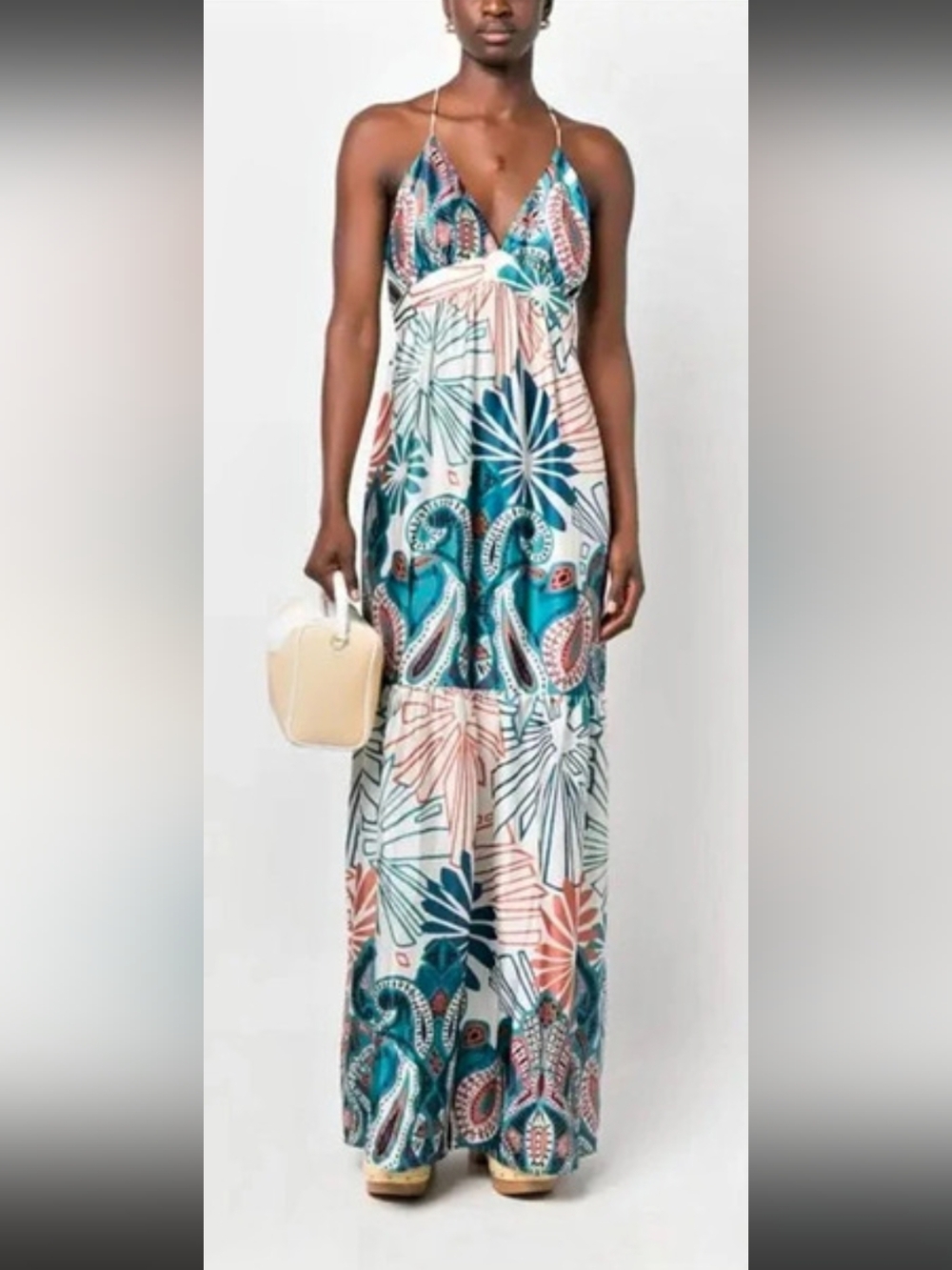 ba&sh Printed Maxi Dress in White & Blue Size 0/XS